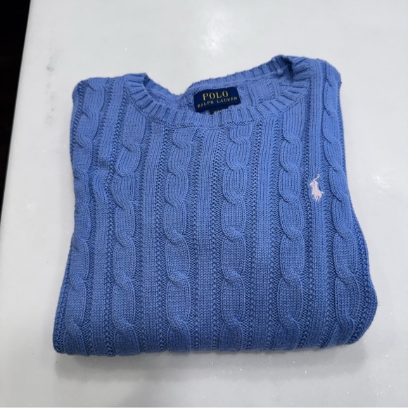 Polo Ralph Lauren UNISEX Kids Cable Knit Pullover Sweater Light Blue M 8-10 - Picture 2 of 8